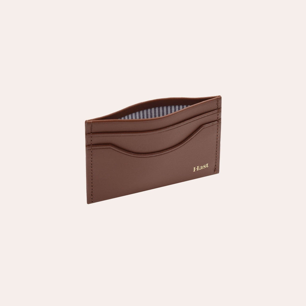 Porte-cartes en cuir lisse marron