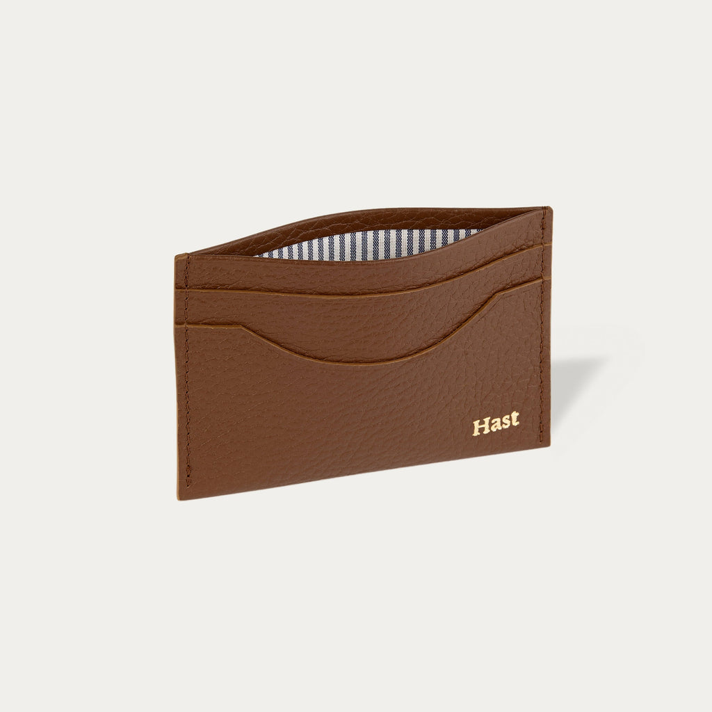 Porte-cartes marron en cuir grainé